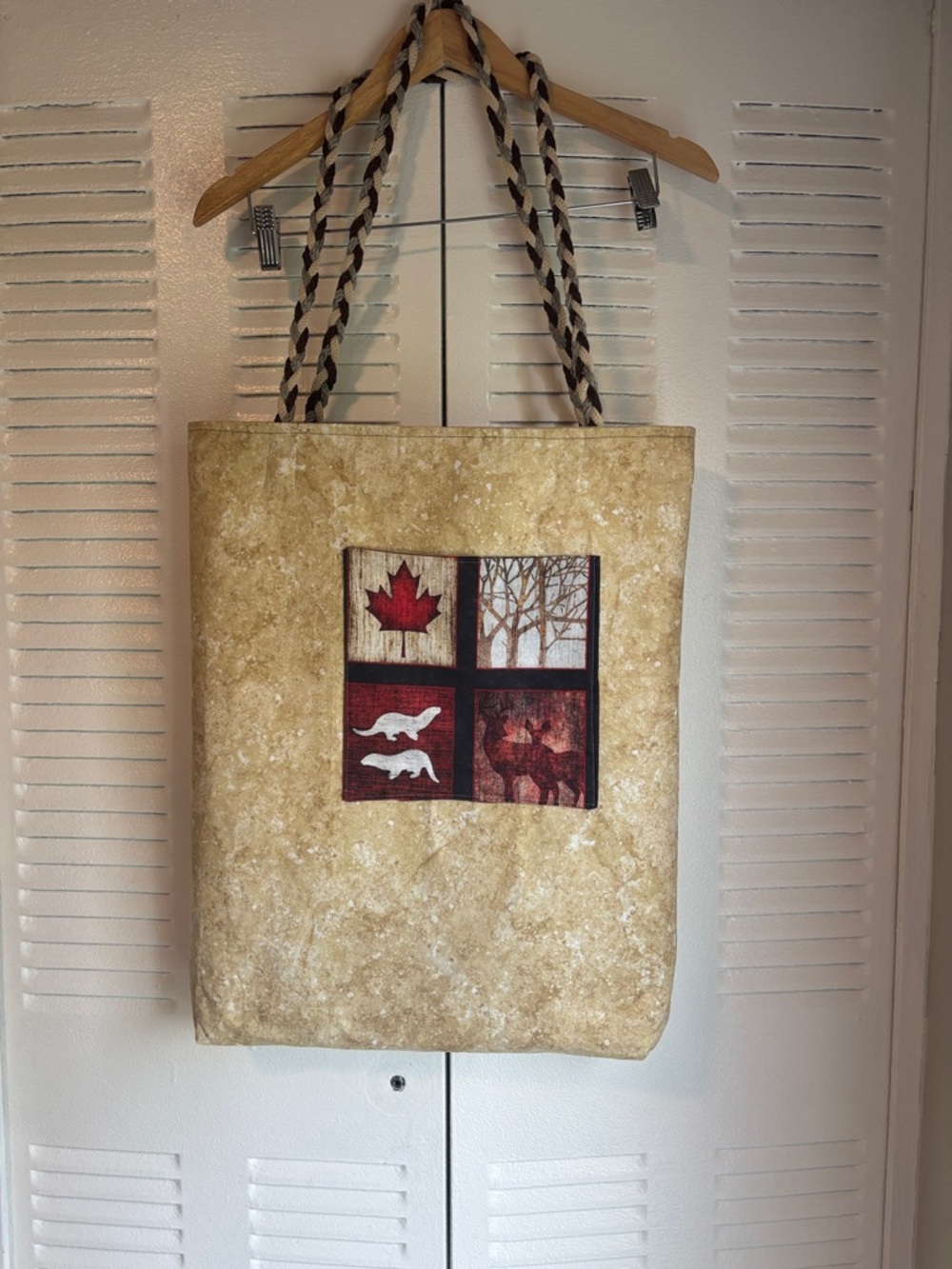Boho Canada Map Tote Bag Double Face Braided Handle Rustic Chic - Picture 7 of 8